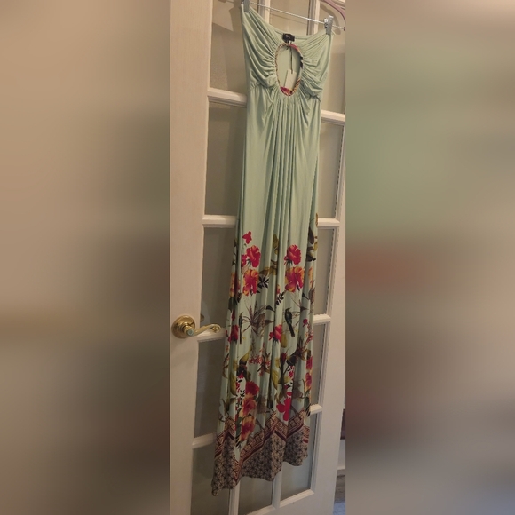 The Famous "SKY" Brand Strapless Dress - Mint Green with Vibrant Floral Colors - Picture 1 of 12